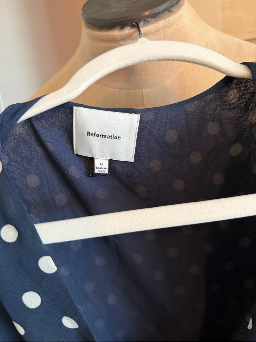Reformation Navy Polka Dot Button-Front Dress - Picture 2 of 4
